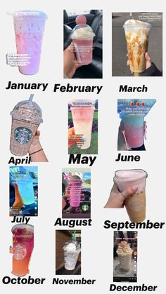 a poster with different types of drinks in it's cups and the names on them