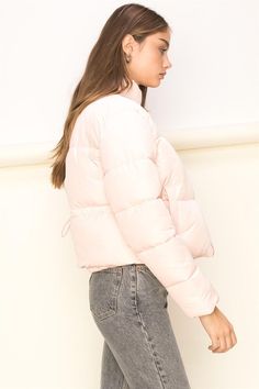 Puffer mini jacket featuring front pockets. NOTE: If your size is not available, please register your email in EMAIL ME WHEN AVAILABLE link. Mini Jacket, Puffer Jacket Outfit, Puff Jacket, Silver Zipper, Me When, Jacket Outfits, Puffer Jacket, Stay Warm, Not Available