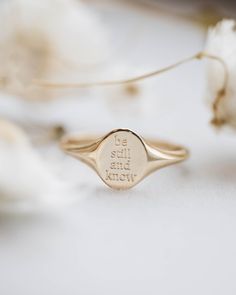 Classic Namesake. Available in 14karat yellow gold, white gold, or rose gold, with your choice of personalization—whether that is a letter or two, a special phrase, or a graphic! An instant heirloom. Everyday Gold Signet Ring, 14k Gold Signet Ring With Engraving Option For Everyday, Oval Stamped 14k Gold Signet Ring, Everyday 14k Gold Signet Ring With Engraving Option, Oval 14k Gold Stamped Signet Ring, Minimalist 14k Gold Ring With Engraving Option, Vintage Tarnish Resistant Signet Ring For Promise, Heirloom Open Signet Ring In Recycled Gold, Heirloom Style Open Signet Ring In Recycled Gold