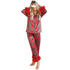 PRICES MAY VARY. ❤Material: Christmas pajamas women set, made of soft, breathable, lightweight polyester fabric, makes you sleep and leisure very comfortable. A must-have for women lounging around the house on lazy weekend for all season. ❤Style: Women flannel pajamas set, long sleeve button down tops pants pj set, soft warm cotton nightwear, plaid patterns, feather trim, drawstring waist, buttons up front design, chic and classic. ❤Size: S, M, L, XL. Please refer to our size chart before your o Womens Christmas Pajamas, Pyjamas Womens, Womens Christmas, Christmas Pajama Set, Silk Pajama Set, Feather Trim, Striped Pyjamas, Satin Pyjama Set, Women Christmas