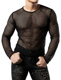 PRICES MAY VARY. Hand Wash Separately with Care Classic See Through Sexy Mesh Transparent Club Wear Suitable for: casual, fashion, party, club wear, gym, workout Model is 5'7" weight 161 lbs, sleeve 15", chest 39.4", waist 32" and he wearing a size Small About Size:To ensure your best fit size,please check the size information carefully to make sure your measurement before ordering, which are located in the Product description. Cut Off Shirt, Undershirt Tank Top, Lycra Men, Mens Tshirts Fashion, Fitted Long Sleeve, Club Wear, Gym Tank Tops, Muscle Shirts, Running Fashion