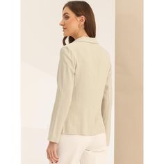 This linen blazer strikes the perfect balance between casual and sophisticated style. With its relaxed fit and notch lapel, it adds a touch of refinement to any outfit while still maintaining a laid-back vibe. The one-button design of this suit jacket makes it incredibly versatile. It can be dressed up for formal occasions or paired with jeans or skirts for a more casual look. Linen Blazer With Notch Lapel And Button Closure, Linen Blazer With Button Closure And Lapel Collar, Single Button Linen Blazer For Office, Linen Single Button Blazer For Office, Solid Linen Blazer For Work, Linen Blazer For Workwear, Linen Blazer For Work, Classic Linen Blazer For Office, Classic Linen Office Blazer