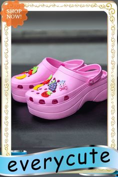 Summer Women Slippers Platform Clogs Outdoor Garden Shoes Female Pool Sandals Bathroom Flip Flops Mules Beach Slippers Casual Pink Non-slip Platform Slippers, Pink Platform Slippers For Beach, Pink Platform Slippers With Round Toe For Beach, Pink Round Toe Platform Slippers For Beach, Trendy Non-slip Clogs With Round Toe, Summer Non-slip Plastic Clogs, Non-slip Synthetic Beach Clogs, Non-slip Synthetic Clogs For Beach, Summer Closed Toe Plastic Clogs