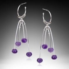 Silver & Stone Earrings - Sterling fabricated earrings with your choice of aqua quartz or amethyst beads. These earrings feature lots of movement and are lightweight.<br><br>Sterling silver ear wires. Sterling Silver Fusion Chandelier Dangle Earrings, Fusion Style Sterling Silver Dangle Chandelier Earrings, Elegant Faceted Beaded Drop Earrings, Purple Modern Sterling Silver Earrings, Modern Purple Sterling Silver Earrings, Modern Amethyst Gemstone Earrings, Fusion Sterling Silver Earrings With Ear Wire, Sterling Silver Earrings With Dangling Beads, Elegant Polished Beads Dangle Earrings