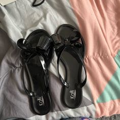 Black Bow Sandals Size 8 Black Summer Sandals, Tory Burch Sandal, Cork Heel Sandals, Summer Leather Sandals, Chanel Sandals, Spring Sandals, Bow Sandals, Leather Heels Sandals, Leather Platform Sandals