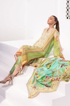 Arya (A) – Sania Maskatiya International Bollywood Style Pista Green Floral Print Kurta, Green Designer Dupatta For Spring, Spring Floral Print Cotton Silk Kurta, Chanderi Green Kurta With Floral Print, Summer Designer Kurta With Digital Print, Pista Green Silk Kurta For Spring, Summer Designer Digital Print Kurta, Floral Print Cotton Silk Sets For Spring, Anarkali Salwar Kameez In Pista Green With Floral Print