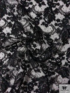 This black floral double-scalloped corded lace designer fashion fabric is extremely elegant and high quality. SKU: 12270 Content: Polyester Color: Black Width: 52 inches This fabric is a last cut and no longer in production. Once sold out, we are unable to get more. Black Lace Fabric Pattern, Goth Fabric, Laundry Room Closet Ideas, Room Closet Ideas, Lace Fabric Pattern, Black Aesthetic Fashion, Gothic Fabric, Black Sheer Fabric, Black Lace Pattern