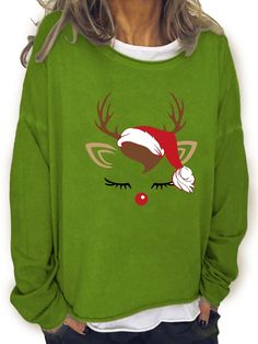 Stay warm and look stylish with this Festive Christmas Elk Print Sweatshirt. Made with soft quality materials, it is designed to keep you comfortable and cozy. With a crew neck and long sleeves, it offers a fashionable look that you can wear every day. Composition 70% Polyester Material Polyester Length Regular Sleeve Length Long Sleeve Details None Patterned Christmas Sheer No Waterproof No Fabric Slight Stretch Placket Type Pullovers Collar Style Crew Neck Contour H Seasons Fall/Winter Care In Neck Contour, Winter Care, Sweater Gift, Tailored Shirts, Green And Khaki, Look Stylish, Print Sweatshirt, Long Shirt, Sleeve Detail