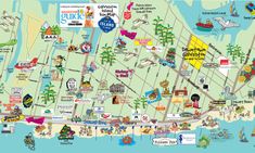 a map with the names and pictures of various attractions in it, including an image of a