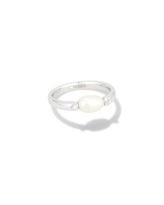 The pearl trend has us all wrapped around its finger—and so will the Leighton Silver Pearl Band Ring in White Pearl. Featuring a cultured freshwater pearl centered on a timeless band, this ring is a precious addition to any stack.,MetalRhodium Over BrassMaterialWhite PearlSize0.19'' WMaterial Highlight: White PearlInspiring peace, tranquility, and healing, each cultured pearl is grown in a freshwater pearl mussel, is one-of-a-kind, and can take up to four years to produce. Due to the one-of-a-ki Kendra Scott Pearl Ring, Elegant Jewelry Silver, Silver Pearl Rings, Girly Jewelry Silver, Ring Stacking Silver, Silver Rings Dainty, Silver And Pearl Jewelry, Pretty Rings Silver, Cute Silver Rings