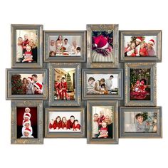 a collage of christmas pictures with santa hats and stockings