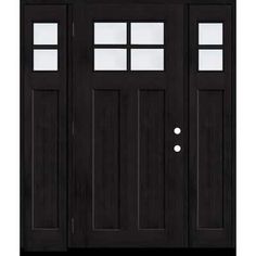 a black front door with two sidelights