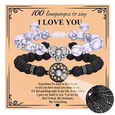 PRICES MAY VARY. 💗【100 Languages in I Love You Couples Bracelets】💗 Matching bracelets for couples engrave I love you in 100 different languages. You can find the hidden secret by holding the projection stone close to your eyes. What a romantic way to say "I love you" to him/her in 100 different languages! Give this I love you bracelet to your loved one, to express your promise. 💗【Dreamcatcher Design&Natural Stone】💗The black beaded bracelet for boyfriend is made of 8mm black agate stone and t Long Distance Relationship Jewelry, Dreamcatcher Design, Promise Bracelet, Matching Couple Bracelets, Black Agate Stone, Bracelets For Boyfriend, Couples Bracelet, Black Beaded Bracelets, Couple Bracelets