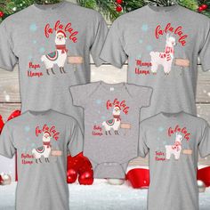 Llama Christmas T Shirts THIS LISTING IS FOR ONE SHIRT ONLY DIRECT TO GARMENT PRINTING How to order: Select Size. Select Shirt Color. Provide the following information Custom Name: (for Ex. Mama, Papa, Baby, Brother, Sister, Granny...etc) To order multiple shirts you will need to repeat this process and add it to your cart, then you can checkout all at the same time. We use first Quality T shirt pre-shrunk cotton. WE STRONGLY RECOMMEND TO TAKE A LOOK AT THE CHART SIZE FOR SIZE INFORMATION ✔The p Family Matching Holiday T-shirt With Letter Print, Family Matching Winter Tops For Gifts, Family Matching Graphic Print Tops For Winter, Family Matching Shirts With Funny Print, Family Matching Holiday Tops With Letter Print, Family Matching Letter Print Holiday Tops, Festive Family Matching T-shirt For Holidays, Family Holiday T-shirt With Letter Print, Family Holiday Letter Print T-shirt