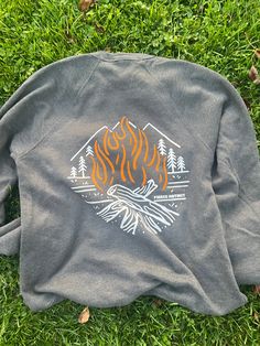 Bonfire sweatshirt. unisex sizes. Size up for oversized fit. Outdoor Crew Neck Sweatshirt With Ribbed Cuffs, Fall Crew Neck Sweatshirt For Outdoor, Fall Outdoor Crew Neck Sweatshirt, Sporty Crew Neck Sweatshirt For Outdoor, Long Sleeve Sweatshirt For Fall Outdoor Activities, Cozy Crew Neck Sweatshirt For Outdoor, Outdoor Fleece Sweatshirt With Graphic Print, Outdoor Graphic Print Fleece Sweatshirt, Outdoor Crew Neck Tops With Ribbed Cuffs