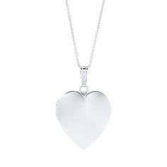 This polished heart locket is the perfect way to keep cherished memories close to one’s heart. Crafted from sterling silver in a lovely, timeless design, this pendant can securely hold a small photo of your cherished loved one. | Heart Locket | Sterling Silver Necklace | White | Size 18" | Helzberg Diamonds White Gold Heart Charm Jewelry For Memorial, Classic Heart Pendant Jewelry With Sterling Silver Clasp, White Gold Jewelry With Heart Charm For Memorial, Sterling Silver Round Pendant Locket For Valentine's Day, Valentine's Day Sterling Silver Round Pendant Locket Necklace, Classic Heart Locket Necklace, Classic Heart-shaped Sterling Silver Locket Necklace, Classic Heart Shaped Sterling Silver Locket Necklace, Valentine's Day Sterling Silver Round Locket Necklace