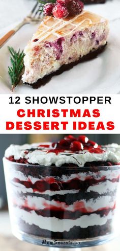 christmas desserts with text overlay that reads, 12 showstopper christmas dessert ideas