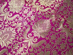 "Silk Brocade Banarasi Blended Silk Brocade Fabric by the Yard Banarasi Brocade Silk Magenta Gold Weaving for Wedding Dress Indian Brocade. This is a beautiful heavy benarse blended silk brocade floral design fabric in Magenta and Gold. ➤Product: Brocade Fabric ➤Fabric Type: Blended Silk (Viscose and Silk) Fine quality Zari Brocade Weaving from Banaras ➤Color: Magenta and Gold ➤Width: 44 inches. ➤Condition: New ➤ Code: bg349 ➤Listing for 1 Yard of fabric. ➤Care: Dry Clean Only This is known as \ Wedding Dress Indian, Silk Brocade Fabric, Banarasi Brocade, Wedding Dresses Indian, Bling Wedding Dress, Striped Wedding, Silk Wedding Dress, For Wedding Dress, Dress Indian