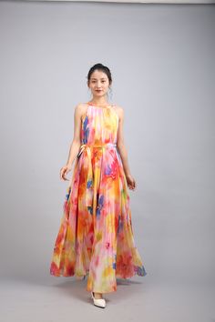 Chiffon Orange Flower Long Party Dress Evening Wedding Lightweight Sundress Summer Holiday Beach Dress Bridesmaid Dress Maxi Skirt Detail Info: ❤ Color: Orange flower as picture More color choice link: https://www.etsy.com/listing/213656440/chiffon-dress-color-card?ref=shop_home_feat_1 you just note the color you want with order, we will make according to your note. ❤ Material: Chiffon ❤ The dress doesn't limit the chest size and waist size, arm hole 45cm (if your upper arm circle circumference Summer Wedding Chiffon Dress, Spring Beach Chiffon Dress In Georgette, Summer Wedding Chiffon Dress In Georgette, Multicolor Chiffon Maxi Dress, Summer Wedding Chiffon Maxi Dress, Flowy Multicolor Chiffon Maxi Dress, Summer Party Chiffon Dress In Georgette, Fitted Floor-length Chiffon Dress For Summer, Fitted Floor-length Chiffon Summer Dress