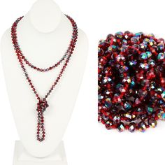 Definitely A Staple To Any Wardrobe! Long Beaded Necklace Can Be Worn Multiple Ways. Show With Knot. Red Single Strand Beaded Necklace For Party, Red Beaded Necklaces With Spacer Beads For Party, Red Multi-strand Beaded Necklace With Spacer Beads, Red Faceted Beads Necklace For Party, Red Single Strand Crystal Necklace With Round Beads, Red Crystal Necklace With Single Strand Round Beads, Red Round Beads Crystal Necklace For Party, Red Crystal Round Beads Necklace For Party, Red Crystal Necklaces With Colorful Round Beads