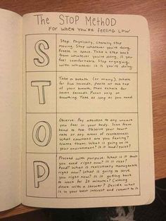 an open notebook with the words stop method on it