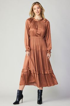 Hera Ruffled Midi Dress Modest Fall Dresses, Ruffled Midi Dress, Black Tie Formal, Midi Dress Fall, Jumpsuit Elegant, Embroidered Trim, Midi Ruffle Dress, Tiered Midi Dress, Long Torso