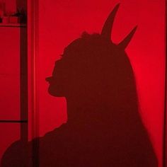 the shadow of a man's head on a red wall