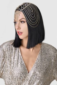 Roar back 100 years to unprecedented golden 20s with this headband, which perfectly create an elegant and sophisticated Gatsby style. Features: Shiny crystals and rhinestones Gorgeous divine deco design Beautifully structured arrays Dripped rhinestone chains Glamorous Gold Body Jewelry For Evening, Gold Embellished Headpieces For Wedding, Adjustable Rhinestone Headpiece For Party, Glamorous Adjustable Rhinestone Headpieces, Adjustable Party Headpiece With Rhinestones, Party Crown Headpiece With Beads, Gold Crystal Embellished Headpieces For Wedding, Glamorous Party Headpieces With Rhinestones, Rhinestone Headband For Party