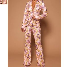 New With Tags! Luxe Fashionnova Very Well Made With High End Material. Pink/Combo Embroidered Pantsuit Small Pant: High-Rise, Flare Leg, Zipper Fly ( Org $100) X-Small Blazer ( Org. $152.99) Pink Prom Suit, Pink Suits Women, Embroidery Placement, Embroidered Blazer, Flower Pants, Embroidered Pants, Pink Suit, Pantsuits For Women, Luxe Fashion