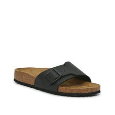 Birkenstock-Catalina Sandal - Women's Slip on the casual Catalina sandals from Birkenstock to complete your summer wardrobe. This pair features a classic slide silhouette, complete with a large strap and a contoured footbed for comfort and support. Casual Footbed Sandals With Single Toe Strap For Vacation, Classic Summer Flip Flops With Cushioned Footbed, Classic Cushioned Flip Flops For Summer, Classic Textured Open Toe Slides, Casual Footbed Sandals With Single Toe Strap For Summer, Classic Black Open Toe Footbed Sandals, Classic Open Toe Slippers With Leather Footbed, Classic Summer Footbed Sandals For Vacation, Classic Footbed Sandals For Summer Vacation