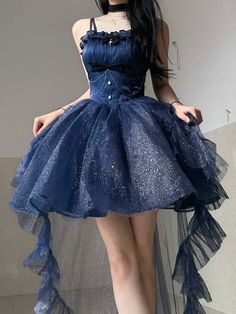 Dark Blue Glittering Princess Dress Basque Waist Jumper Skirt Full Set Glitter Princess Dress, Cute Dresses For Party, Jumper Skirt, Fairytale Dress, Spring Summer Dress, Prom Dresses Blue, Fancy Outfits, Lolita Dress