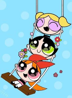 the powerpuff girls on a swing