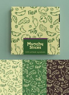 the front and back covers of munchy slices are shown in four different colors