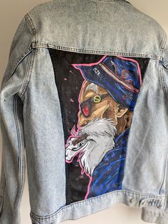 I am in love with this hand-painted denim jacket. You can wear it all year long as a summer/ spring jacket or as a jacket underneath a winter coat. Also, it is very easy to wash and maintain - just put it in the washer on 30 degrees. Jacket size is unisex S. Medium Wash Outerwear With Graphic Print For Spring, Medium Wash Graphic Print Outerwear For Spring, Spring Medium Wash Outerwear With Graphic Print, Spring Cotton Denim Jacket With Graphic Print, Artistic Denim Outerwear For Spring, Artistic Long Sleeve Denim Jacket With Graphic Print, Artistic Long Sleeve Cotton Denim Jacket, Artistic Cotton Outerwear With Graphic Print, Summer Cotton Denim Jacket With Graphic Print