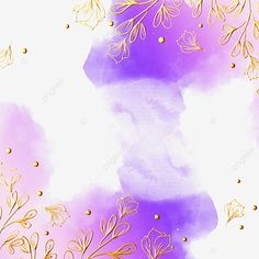 watercolor background with gold leaves and bubbles on purple, yellow and white paint strokes