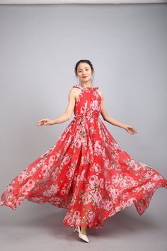 Chiffon Red Flower Long Party Dress Evening Wedding Lightweight Sundress Summer Holiday Beach Dress Bridesmaid Dress Maxi Skirt Detail Info: ❤ Color: Red flower as picture More color choice link: https://www.etsy.com/listing/213656440/chiffon-dress-color-card?ref=shop_home_feat_1 you just note the color you want with order, we will make according to your note. ❤ Material: Chiffon ❤ The dress doesn't limit the chest size and waist size, arm hole 45cm (if your upper arm circle circumference is mor Summer Wedding Chiffon Dress In Georgette, Summer Wedding Chiffon Maxi Dress, Red A-line Chiffon Dress, Fitted Floor-length Chiffon Dress For Summer, Fitted Floor-length Chiffon Summer Dress, Elegant Georgette Maxi Dress For Beach, Red Sleeveless Chiffon Dress, Summer Floor-length Chiffon Dress, Red A-line Floral Dress For Summer