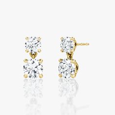 Signature Duo Drop Earrings | VRAI Jewellery Showroom, Bespoke Rings, Drop Earring, Accessories Jewelry Earrings, Matching Necklaces, Round Earrings, Designer Earrings, Round Brilliant, Diamond Shapes