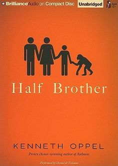 an orange book cover with black silhouettes of people holding hands and the title half brother