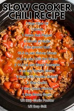 the slow cooker chili recipe is ready to be cooked in the crock pot