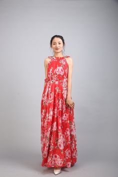 Chiffon Red Flower Long Party Dress Evening Wedding Lightweight Sundress Summer Holiday Beach Dress Bridesmaid Dress Maxi Skirt Detail Info: ❤ Color: Red flower as picture More color choice link: https://www.etsy.com/listing/213656440/chiffon-dress-color-card?ref=shop_home_feat_1 you just note the color you want with order, we will make according to your note. ❤ Material: Chiffon ❤ The dress doesn't limit the chest size and waist size, arm hole 45cm (if your upper arm circle circumference is mor Evening Floral Print Maxi Chiffon Dress, Floral Print Maxi Chiffon Evening Dress, Chiffon Maxi Dress For Prom, Summer Chiffon Maxi Dress For Prom, Party Chiffon Maxi Sundress, Evening Chiffon Dress With Floral Print, Elegant Georgette Maxi Dress For Spring, Floral Print Chiffon Maxi Dress For Prom, Spring Chiffon Maxi Dress For Prom