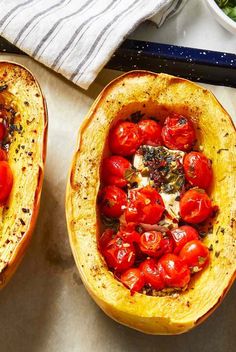 two baked delicacy dishes with tomatoes in them