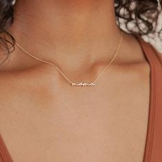 Dainty Mama Necklace by Caitlyn Minimalist in Sterling Silver | Etsy Minimalist Mama, Script Necklace, Mama Necklace, Charm Necklaces, Mom Necklace, Gift Product, Stainless Steel Pendant, Perfect Gift For Mom, Letter Necklace