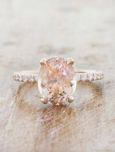 Rose Gold Pave Band, Peach Sapphire Engagement Ring, Solitaire Engagement Ring Settings, Peach Sapphire, Peach Morganite, Pop Pop, Oval Engagement, Pave Band, Morganite Engagement