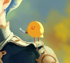 a yellow bird sitting on top of a person's shoulder next to a pipe