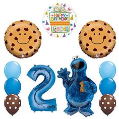 cookie monster 1st birthday party supplies and balloons