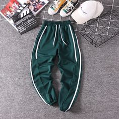 FREE SHIPPING Women Striped Jogger Pants JKP1809 Green Stretch Sweatpants With Tapered Leg, Sporty Green Straight Pants, Green Sporty Pants For Leisure, Green Athleisure Sweatpants, Sporty Green Pants For Leisure, Green Full Length Sportswear Bottoms, Sporty Green Leisure Pants, Green Jogging Pants With Elastic Waistband, Trendy Green Joggers