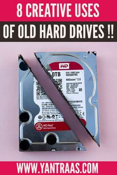 a hard drive with the words 8 creative uses of old hard drives