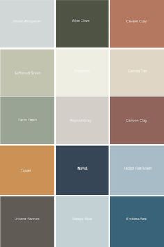 many different shades of paint that are in the same color scheme, each with different names