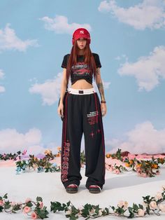 Dodobye Women Wide Leg High Waist Pants Hip Hop Baggy Goth Hippie Side Stripe Casual Sweatpants Y2K Kpop Jogging Sports Trousers 1Measurement In CM size Waist(cm) Hips (cm) Pant Length(cm) S 64cm(25.25") 105cm(41.25") 106cm(41.75") M 67cm(26.5") 109cm(43") 107.5cm(42.25") L 70cm(27.5") 113cm(44.5") 109cm(43") XL 73cm(28.75") 117cm(46") 110.5cm(43.5") SPECIFICATIONS Brand Name Style Y2K Age JUNIOR Origin US(Origin) CN Zhejiang Season All season Waist Type high Decoration Appliques Decoration Pock Harajuku Black Pants With Pockets, Harajuku Style Black Pants With Pockets, Wide Leg Pants With Graphic Print For Streetwear, Harajuku Style Cotton Pants For Streetwear, Harajuku High Waist Bottoms For Cosplay, High Waist Harajuku Bottoms For Cosplay, Harajuku Style Streetwear Cotton Pants, Casual Wide Leg Bottoms For Cosplay, Harajuku High Waist Streetwear Bottoms