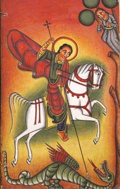 an icon depicting the saint riding on a white horse